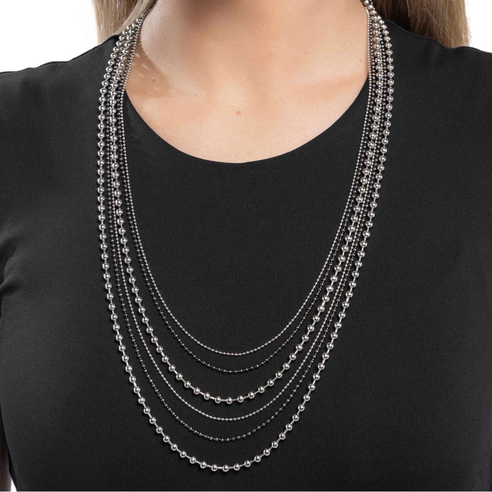 Silver and Gunmetal Multi-Layer Necklace